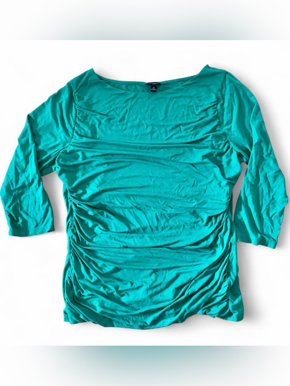 Ann Taylor Ruched Long Sleeve Top in Green Size XL
